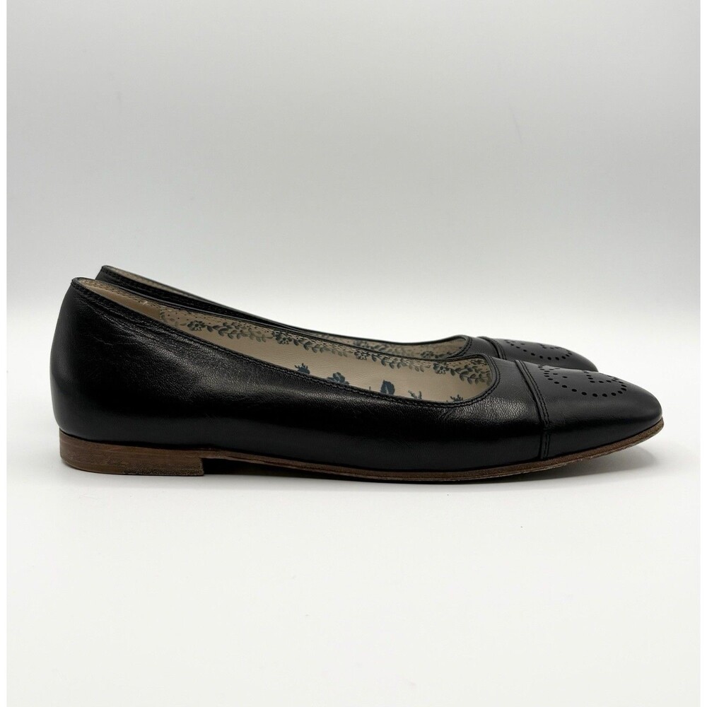 Gucci Black Leather Flats w/ Perforated GG Logo Accent Sz EU 38.5 - Picture 6 of 13